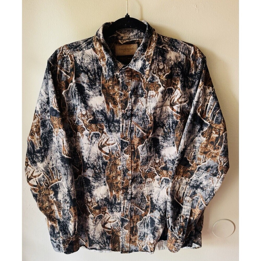 CLEARWATER OUTFITTERS Men’s Deer Buck Blue Button Down Long Sleeve Shirt-SIZE L